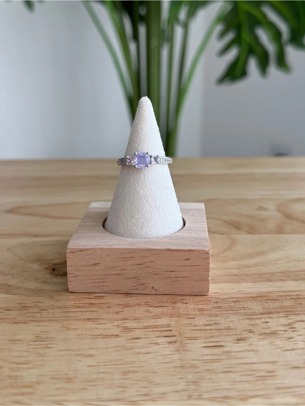 Round Cut Lavender CZ Three Stone Ring Size 7 Silver Tone Promise Ring